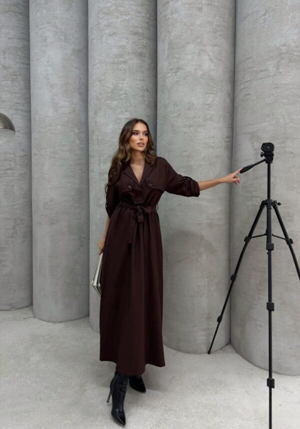 Women's Imported Cupra Fabric Pocket Detailed Dress with Belt - Image 2