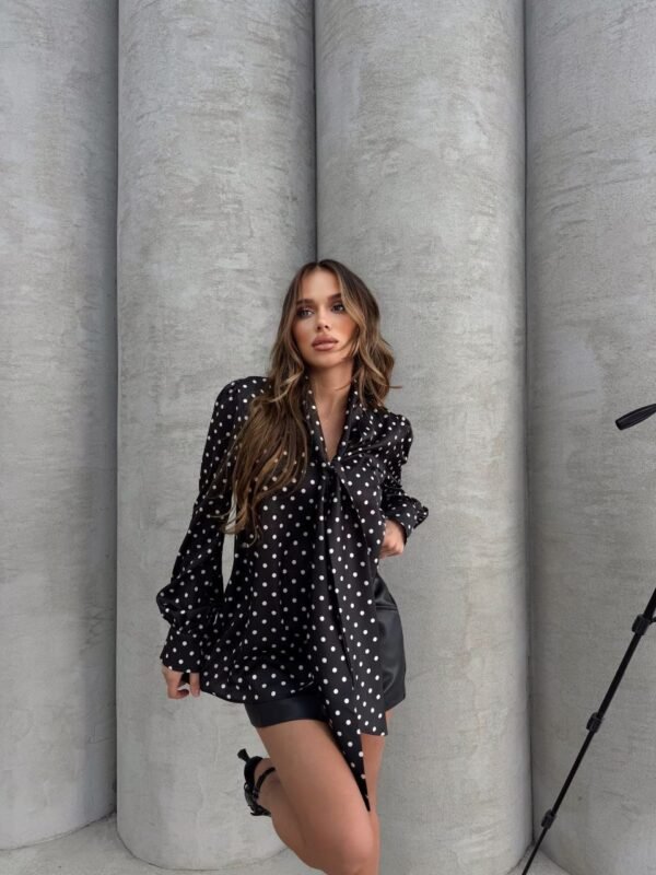 Women's Imported Lycra Satin Polka Dot Blouse - Image 3