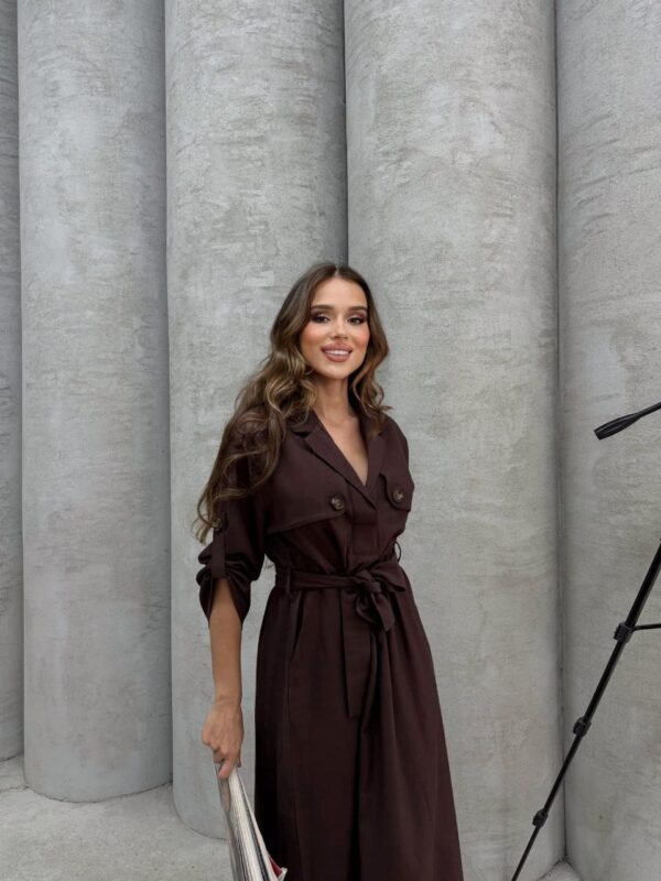 Women's Imported Cupra Fabric Pocket Detailed Dress with Belt - Image 3