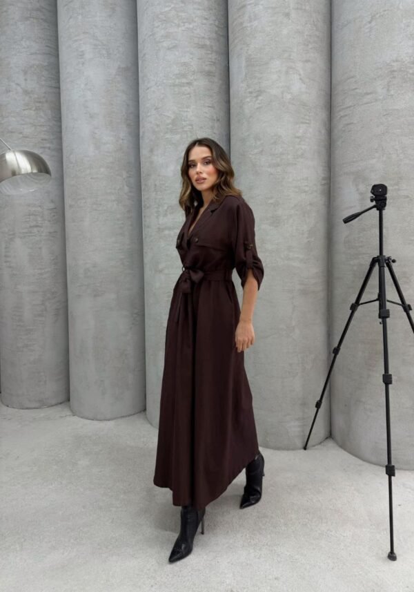Women's Imported Cupra Fabric Pocket Detailed Dress with Belt - Image 4