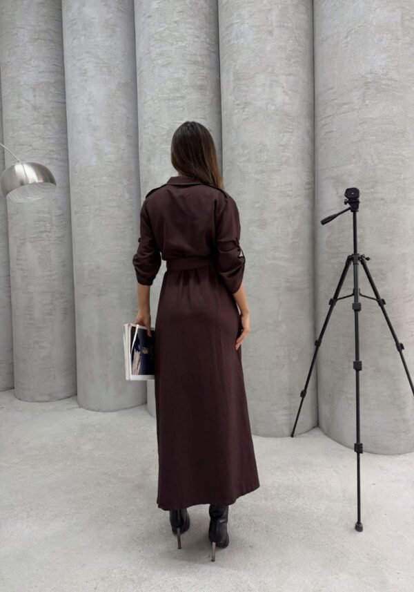 Women's Imported Cupra Fabric Pocket Detailed Dress with Belt - Image 5