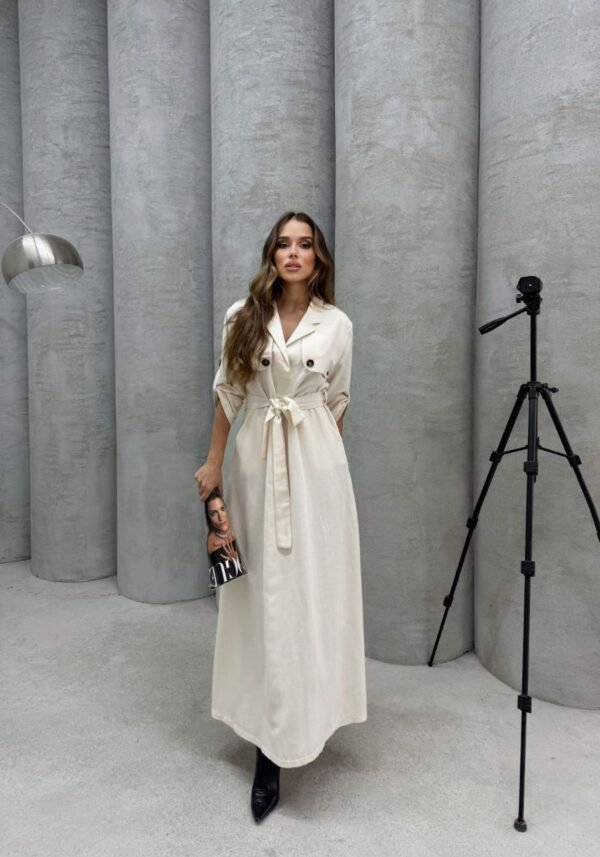 Women's Imported Cupra Fabric Pocket Detailed Dress with Belt
