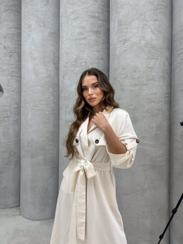 Women's Imported Cupra Fabric Pocket Detailed Dress with Belt - Image 7