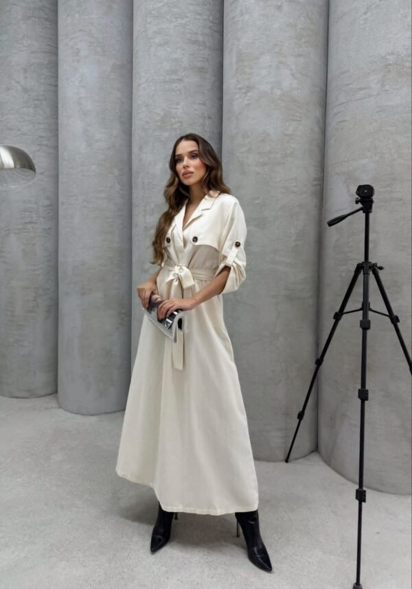Women's Imported Cupra Fabric Pocket Detailed Dress with Belt - Image 9