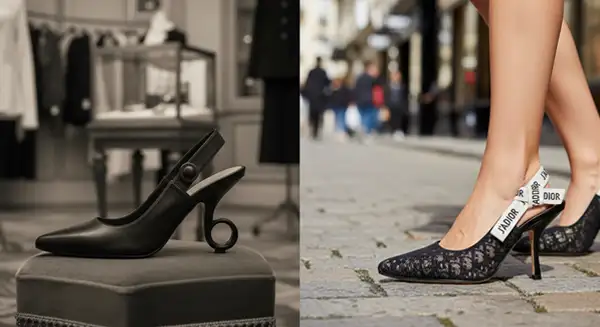 حذاء ديور جي أديور سلينغ باك أسود مع شريط J'Adior وشعار ديور لتعزيز الأناقة