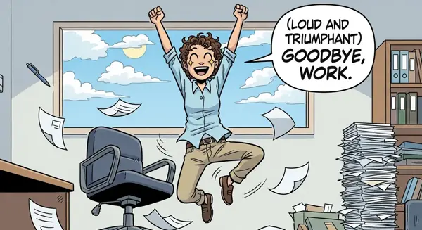 صورة شخص يسترخي على شاطئ أو منظر جبلي (مثل طرابزون) مع حقيبة سفر خفيفة، ترمز للهروب من ضغط العمل.