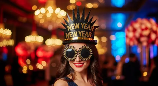 فستان سيكوين لامع (ذهبي أو فضي) مثالي لحفلات رأس السنة، يبرز الأناقة والاحتفال.