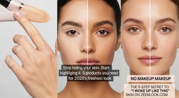 صورة مقربة لوجه عارضة بمكياج طبيعي (No Makeup Makeup)، يظهر نضارة البشرة واستخدام البلاش الكريمي الخفيف.